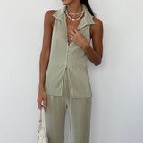 High Waist Trousers Pleated Suit