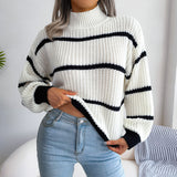 Women  Casual Striped   Half Turtleneck Knitted Sweater