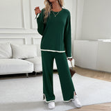 Solid Color Knitted Long Sleeve Suit