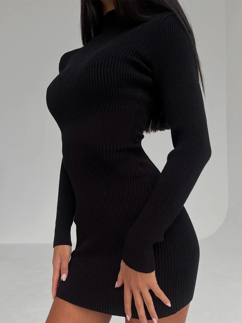 Long Sleeve Cutout  Skinny Short Dress