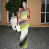 Backless Holiday Casual Slim Fit Maxi Skirt Two Piece Sets