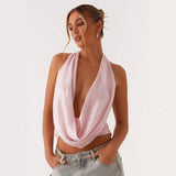 Sequined Halter Backless Lace up Sling Vest
