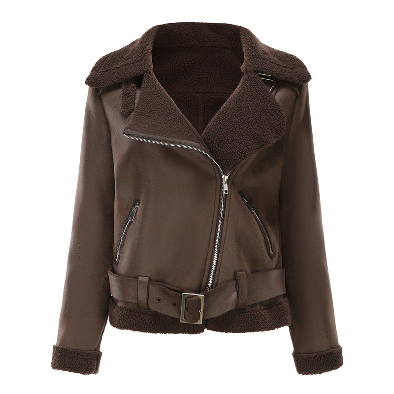 Women Suede Fabric  Leather  Jacket