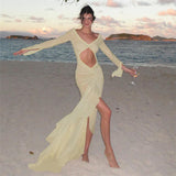 See through L Hollow Out Cutout out Pleated Lace Slim Fit Dress