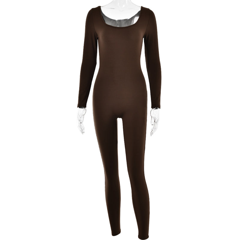 Long Sleeve Tights U Collar Jumpsuit