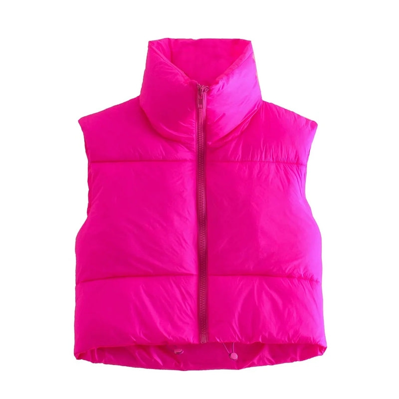 Sleeveless Zipped Stand Collar Cotton Vest