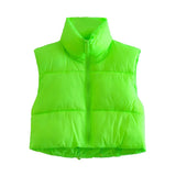 Sleeveless Zipped Stand Collar Cotton Vest