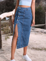 Slit Denim High Waist Long Skirt