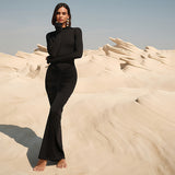 Slim Slimming Pleated Turtleneck Long Sleeve Dress