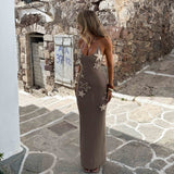 Halterneck with Suspenders Tied High Waist Elegant Knitted Dress