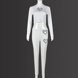 Cutout Love Rhinestone  Pants Suit