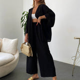 Cardigan Linen Suit Long Sleeved Top & Trousers