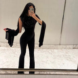 Women Spring Elegant Women Clothing Solid Color Slim High Waist round Collar Gauze Ribbon Jumpsuit