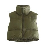 Sleeveless Zipped Stand Collar Cotton Vest