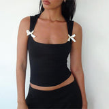Square Collar Butterfly Knot Cropped Sexy Women Vest Top