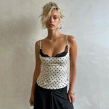 Sexy Elegant Lace Splicing Sling Women French Polka Dot Slim Fit Slimming Fashionable Sweet Spicy Top