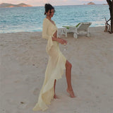 See through L Hollow Out Cutout out Pleated Lace Slim Fit Dress