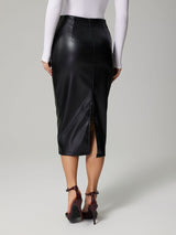 Back Slit Ruffle Hip Faux Leather Skirt