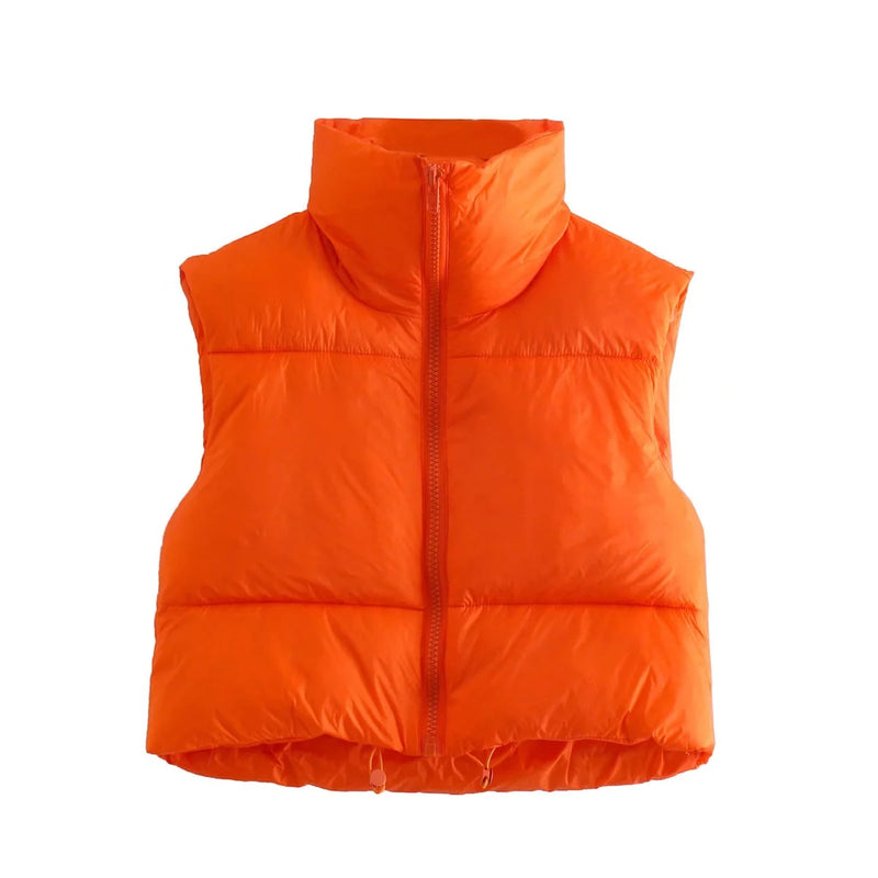 Sleeveless Zipped Stand Collar Cotton Vest