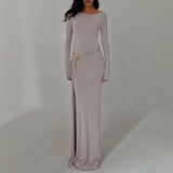 Dress Crew Neck Split Long Sleeve Dress