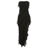 Women Clothing Summer Women Clothing Tube Top Sexy Backless Slit Tassel Temperamental Dress - Angelique