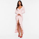 Tight Bell Sleeve Side Slit Dress