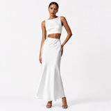 French Casual Slim Fit Easy Matching Waisted Glossy Skirt