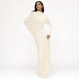 Trimming Pleated Long Sleeve Dress