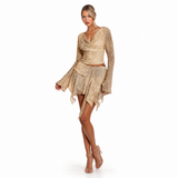 Snake Pattern Printed Long Sleeved Top Slim Ribbon Skirt Outfit