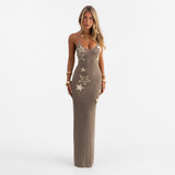 Halterneck with Suspenders Tied High Waist Elegant Knitted Dress