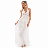 Solid Color Sexy Cutout Halter Beach Cover up Bikini Swimsuit Beach Dress Women