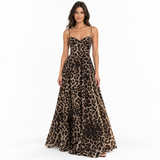 Sexy Sling Leopard Print Maxi Dress Women Clothing Autumn