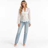 Autumn Winter Top Women Cardigan Embroidered V Neck Long Sleeve Lace Shirt