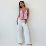 Sexy Hollow Out Cutout Backless Halter Sexy Casual Vacation Beach Swimsuit Sun Protection Top