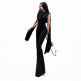 Women Spring Elegant Women Clothing Solid Color Slim High Waist round Collar Gauze Ribbon Jumpsuit
