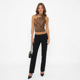 Sexy Women Leopard Print Shoulder Sleeveless Ribbon Short Tight Small Tank Top