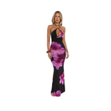 Floral Print Cross Lace up Fishtail Maxi Dress
