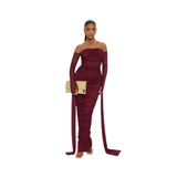 Long Sleeve Ribbon Mesh Pleated Slim Dress