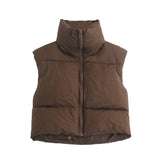 Sleeveless Zipped Stand Collar Cotton Vest