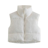 Sleeveless Zipped Stand Collar Cotton Vest