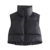 Sleeveless Zipped Stand Collar Cotton Vest