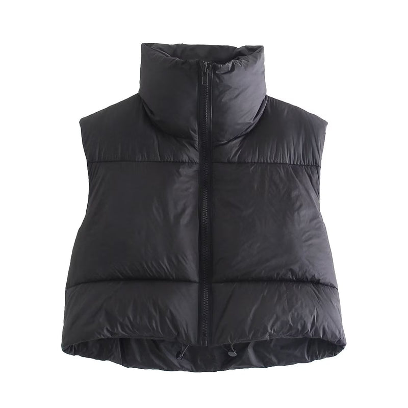 Sleeveless Zipped Stand Collar Cotton Vest