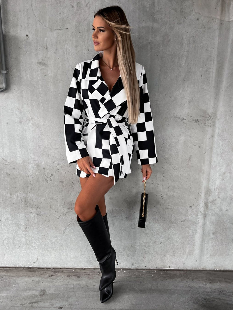 Lace Up Long Sleeve Plaid Dresses