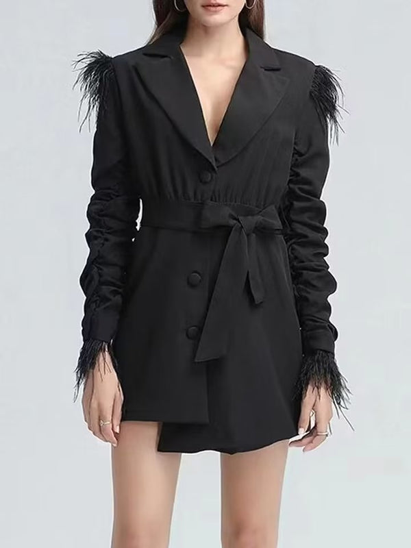 Long Pleated Sleeve Personality Ostrich Fur Coat