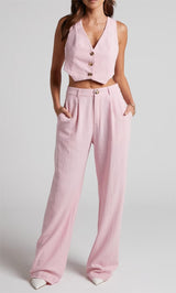 Decorated Row  Vest Top Wide Leg Pants Suit