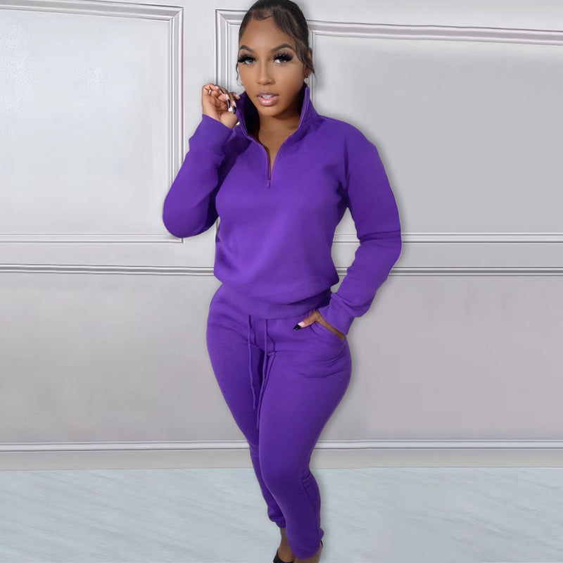 Fleece Lined  Zipper Casual Exercise Suit