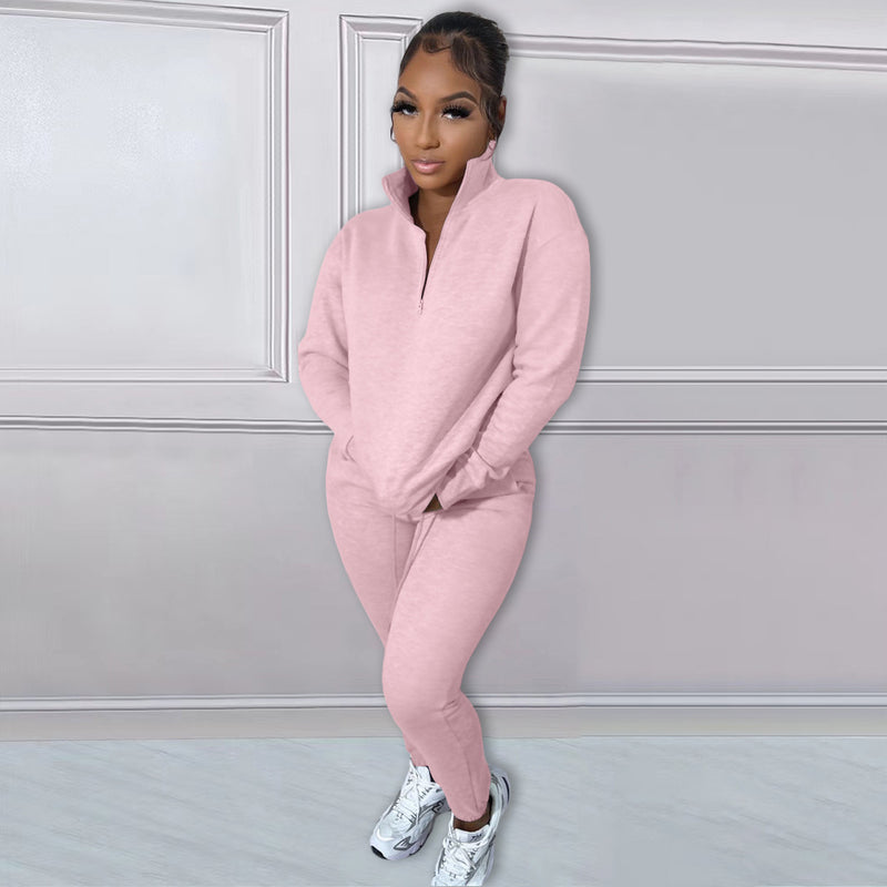 Fleece Lined  Zipper Casual Exercise Suit