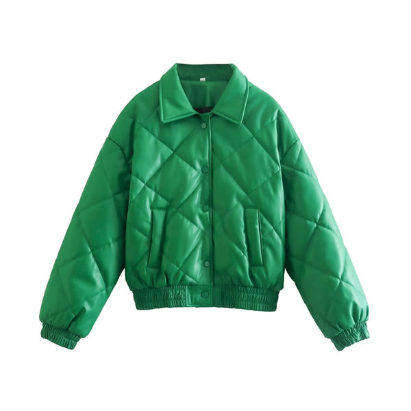 Green Faux  Cotton Padded Coat