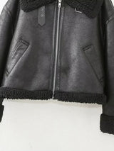 Faux Leather Polo Collar Jacket