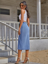 Slit Denim High Waist Long Skirt